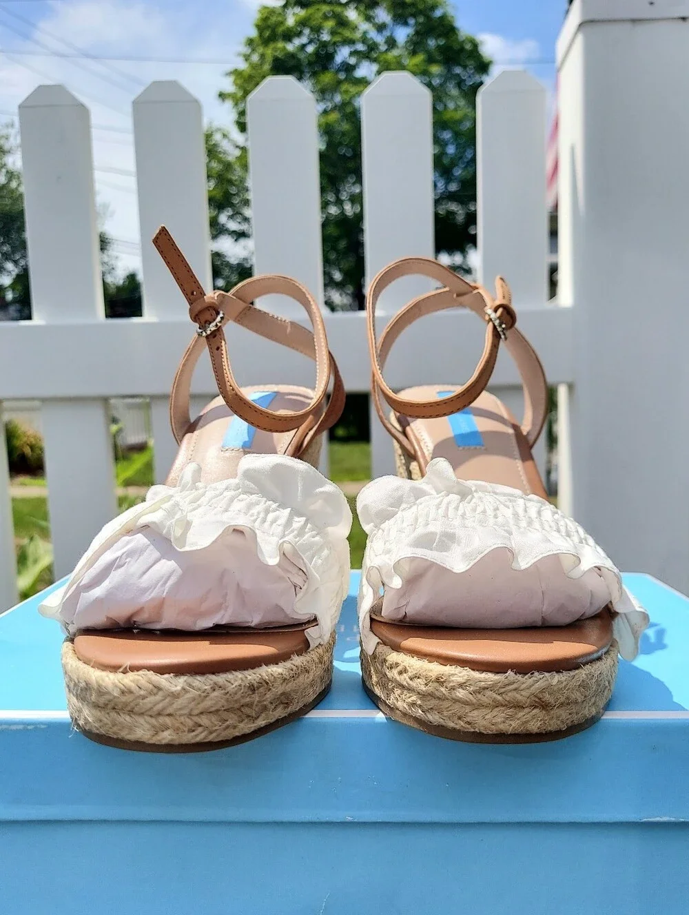 Draper James White Espadrille White Wedge Sandals Women Size 8 NWT Cottagecore
